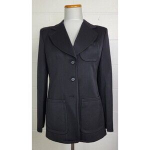 Vtg Brian Tucker Womens Black Wool 3‎ Button Blazer Ireland 8?